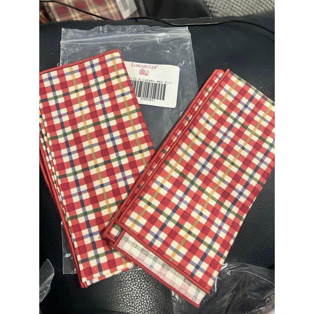 Longaberger Set of 2 Napkins Fabric - cherry picnic plaid NEW